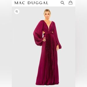 Ieena for Mac Duggal 26737 Pleated Long Sleeved Gown - Wine